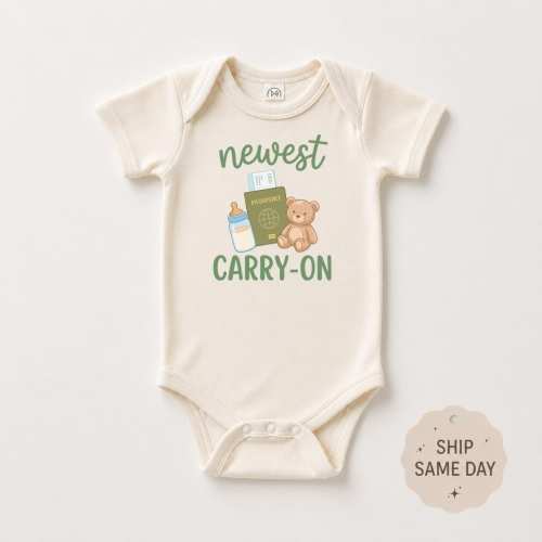 Newest Carry-On Baby Bodysuit, Travel Themed Pregnancy Announcement, Future World Traveler Baby Outfit, Passport Baby Shower Gift