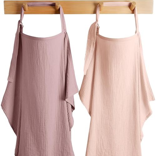 Comfy Cubs Muslin Nursing Cover Pack of 2, 100% Cotton Muslin Breastfeeding Cover for Moms, Soft & Breathable Baby Nursing Scarf, Adjustable Neck Strap - Privacy Coverage - Blush and Mauve