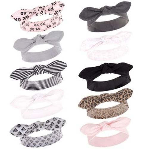 Hudson Baby Infant Girl Cotton Headbands 10pk, Xoxo, 0-24 Months