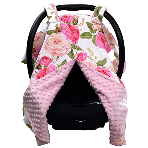 Dear Baby Gear Car Seat Cover for Boys & Girls - Baby Carseat Canopy w/Snap Opening - Infant Seat Cover - Stroller & Nursing Covers - Newborn Carrier Canopy - 40x30 (Pink Rose - Pink Dot)