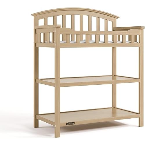 Graco Changing Table with Water-Resistant Changing Pad (Driftwood) – GREENGUARD Gold Certified, Multi Storage Nursery Baby Changing Table