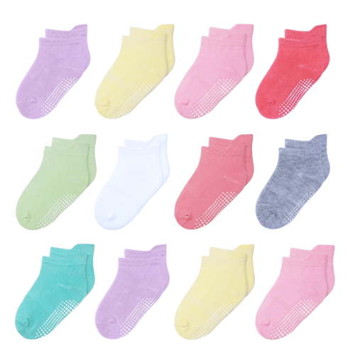 VGMiu 12 Pack Toddler Socks with Grips Non Slip Baby Socks for 1-7 Years Boys Girls Cotton Ankle Sock Multi Colors