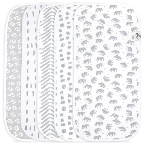 Baby Burp Cloths - 5 Pack Large - Washcloths Double Layered Top layer 100% Cotton and bottom layer 100% polyester fleece Absorbent Burping Cloth Extra Absorbent Baby Burp Cloth Extra Soft for Boys and