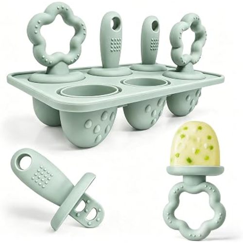 Andy Bear Baby Popsicle Molds with Sticks 6-Cavity Silicone Popsicle Molds for Kids Mini Ice Pop Molds for Toddlers Silicone Frozen Treat Maker Popsicle Maker for Homemade Popsicles-Sage