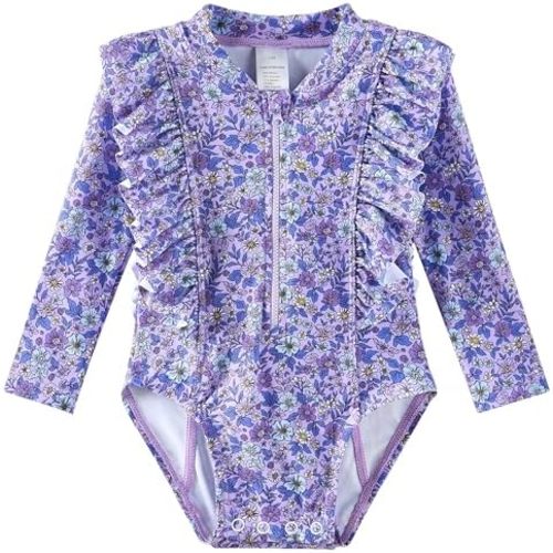 Baby Toddler Girls Swimsuit One Piece Long Sleeve Rash Guard Bathing Suit UPF 50+ Sun Protection