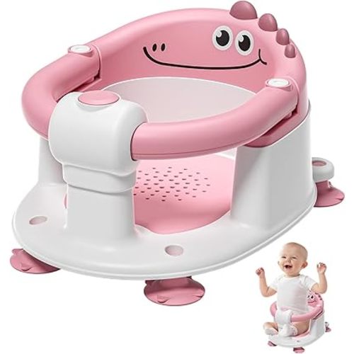 TPN Baby Bath Seat for Babies 6 Months & Up, Non-Slip Toddler Bath Seat with 5 PCS Waterproof Emoji Stickers, Portable Infant Bath Seat for Baby(Pink)