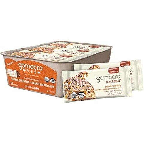 GoMacro MacroBar Organic Vegan Protein Bars - Double Chocolate + Peanut Butter Chips (2.3 Ounce Bars, 12 Count)
