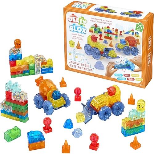 Construction Site Set | Includes 75 Pieces | Toddler & Preschool Building Blocks Kids Can Squeeze, Stretch, Squish | Safety Tested & Ouch-Free | Tactile, Sensory Play Toy for Ages 2+