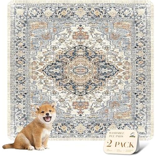 nunubaby Washable Pee Pads for Dogs, Stylish, Non-Slip and Leak-Proof Pee Pads. Reusable Potty Pads for Dogs for Crates and Floors.(Beige/Multi, 36" x36" )