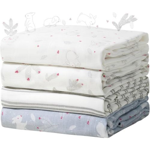 Momcozy Muslin Swaddle Blankets, Ultra Soft Neutral Baby Essentials Must Haves Registry Search, Breathable Large 47'' x 47'' Newborn Boys Girls Swaddle Receiving Blanket, Sugar Bowl Bunny