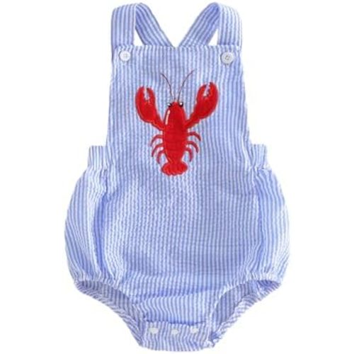 Newborn Baby Boy Girl Summer Romper Crawfish Onesie Sleeveless Lobster Overalls Bubble Striped Bodysuit Infant Outfit