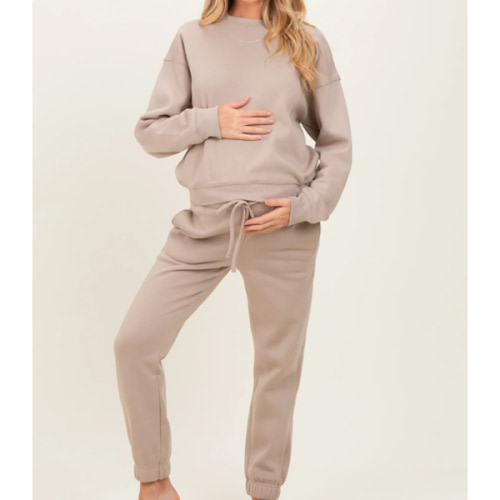 Light Mocha Fleece Long Sleeve Maternity Pullover & Jogger Set – PinkBlush