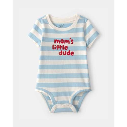 Baby Boy 'Mom's Little Dude' Striped Graphic Bodysuit - Blue/Ivory | Carter's