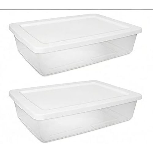 (2 pack) 28 Quart Clear Storage Bin with Lid, Under Bed Storage Container, Low-Profile Stackable Plastic Bin for Clothes, Towels