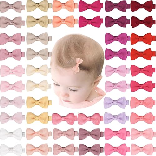 CELLOT Baby Girls Fully Lined Hair Bows Hair Pins, 2' Hair Bows, 50 Pieces/25 Pairs - Infants, Toddlers, Kids Hair Accessories in Pairs - Pink Bow Alligator Hair Clips