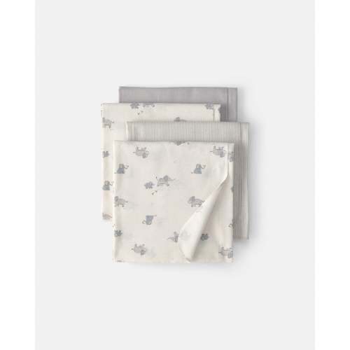 Baby 4-Pack Elephant Receiving Blankets - Grey/Ivory