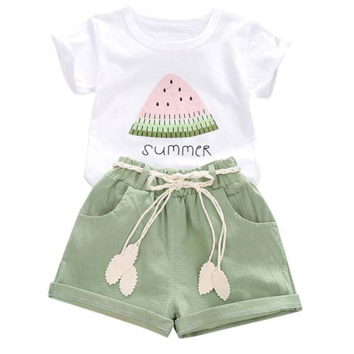 Younger Tree Baby Girl Summer Outfits, Toddler T-Shirt and Shorts Set, Watermelon, Mermaid, Sunflower Design