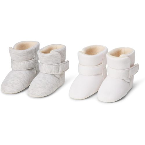 Amazon Essentials Unisex Babies' Soft Hook & Loop Booties, Infant Crib Shoes, Stay on Infant Slipper Socks with Grippers, Pack of 2