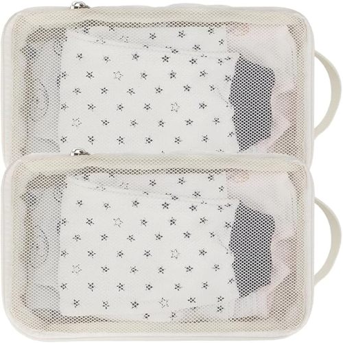 MOMIGO Baby Diaper Bag Organizer Pouches - 2 Pack Waterproof Pod Hanging Diaper Bag Mesh Bag Reusable, Washable or Baby Cloth Diapers (White)