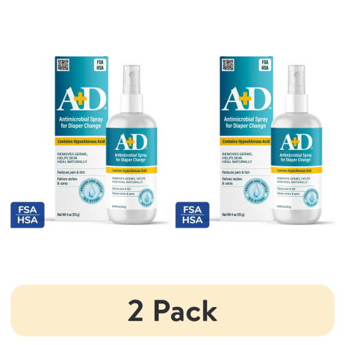 (2 pack) A+D Antimicrobial Hydrogel Spray – with Hypochlorous Acid, Removes Germs, Helps Heal Rashes & Irritations, Reduces itch & pain, Alcohol-Free, Non-Sting Formula, Safe for All Ages, 4oz