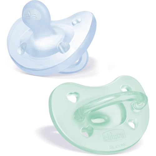 Chicco PhysioForma 100% Soft Silicone One Piece Pacifier for Babies 0-6 Months | BPA & Latex Free | Reusable Case | Blue/Green, 2pk