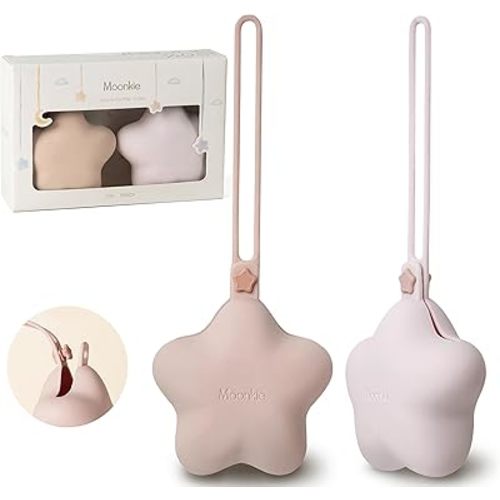Moonkie Silicone Pacifier Holder Case, Cute Portable Pacifier Storage Case, 2 Pack