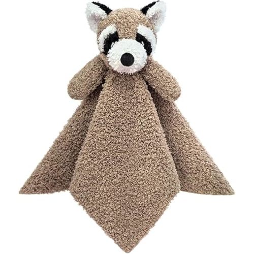Baby Brown Raccoon Soft Stuffed Animal Security Blanket, Plush Raccoon Character Lovey Blanket, Baby Shower/Nursery Gift, Newborn Infant Toddler Snuggle Blankie for Boys Girls, 14 Inches