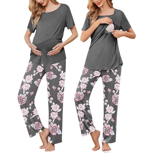 Ekouaer Women's Nursing Pajamas Maternity Pajama Postpartum PJS Breastfeeding Short Sleeve Top & Pants Sets with Pockets