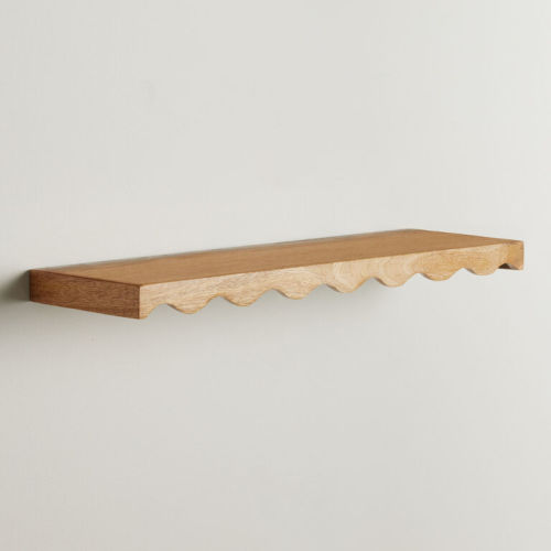 Natural Mango Wood Scalloped Floating Wall Shelf