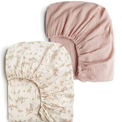 Konssy Muslin Crib Sheets for Girl Boy, 2 PCS Soft and Breathable Cotton Baby Sheets for Standard Crib Mattress, 52"x 28" (Floral, Pink)