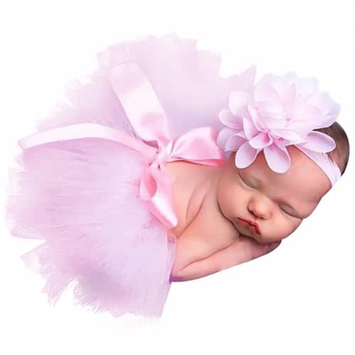 Medsuo Newborn Baby Tutu Skirt and Flower Headband for Photography Prop Outfits 0-4 Month (Pink)
