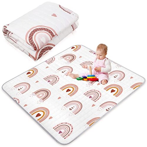 Funtery 43 x 43 Inch Boho Baby Play Mat Portable Crawling Washable Foldable Tummy Time Non Slip Baby Floor Large Playpen Mat for Infants Toddlers Floor Playpen Activity(Boho Rainbow)