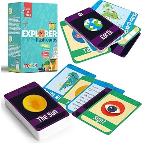 merka Science Flash Cards for Kids - 90-Count Multicolor Waterproof Deck - Solar System Facts & Planet Cards for Kids & Human Anatomy & Geography Facts - Homeschool Science Supplies