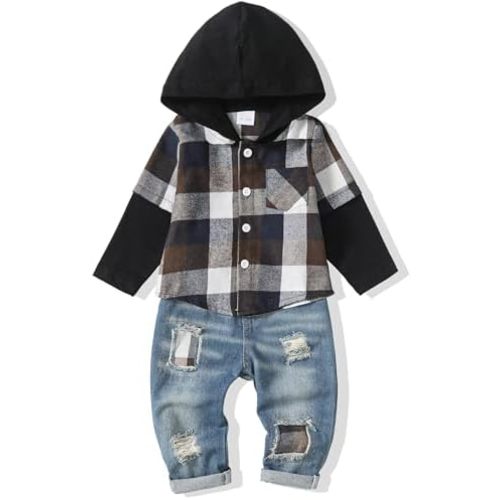 NZRVAWS Baby Boy Clothes Toddler Outfit Infant 6 12 18 24 Months2 3 4T Sweatsuit Ripped Jeans Fall Winter Clothing