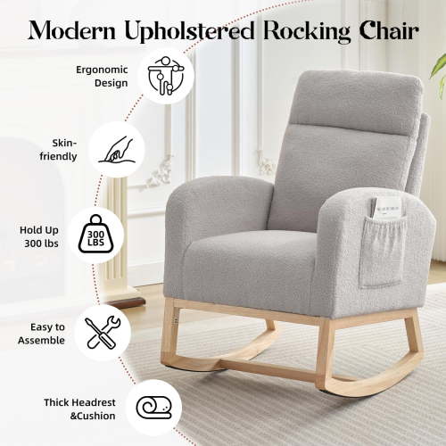 EDTara Rocking Chair Nursery,Glider Chair Nursery Chair with High Back and Side Pocket, Rocking Accent Armchair with Rubber Wood Legs for Living Room/Bedroom/Nursery - Walmart.ca