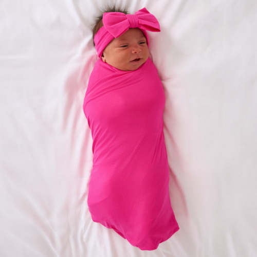 Mighty Magenta Swaddle & Luxe Bow Headband Set | Little Sleepies