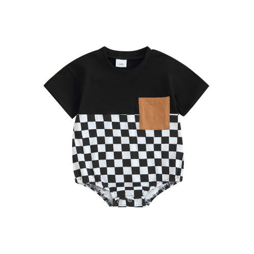 Hirigin Newborn Baby Boy Girl Clothes Checkered T-Shirt Bubble Romper Oversized Short Sleeve One-Piece Summer Outfit