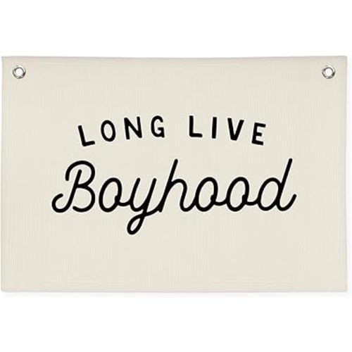 Long Live Boyhood Banner Boy Room Decor,Playroom Decor Nursery Wall Decor for Boys Bedroom Living Room, Baby Shower Gifts, kid's banners Wall Hanging Flag Linen Banner 30x20(off-white)