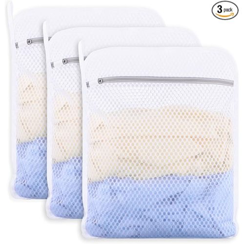 3-Pack Durable Honeycomb Mesh Laundry Bags for Delicates - 12x16 Inches Lingerie Bags for Washing Delicates with Sturdy Zippers, Protect Clothes in Washing Machine for Home, College & Dorm (Medium)