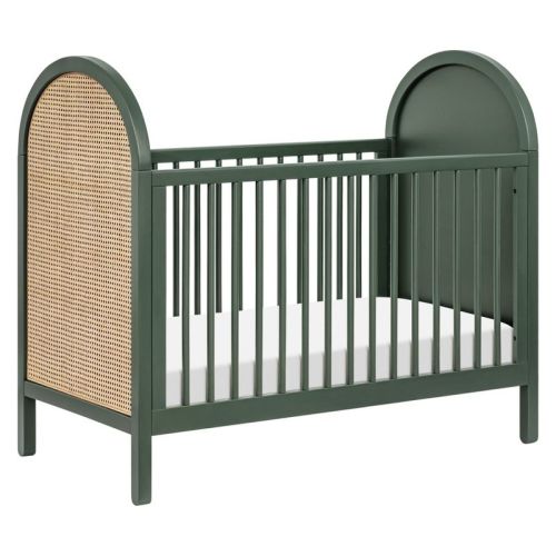 Babyletto Bondi Cane 3-in-1 Convertible Crib with Toddler Bed Conversion Kit - Forest Green with Natural Cane