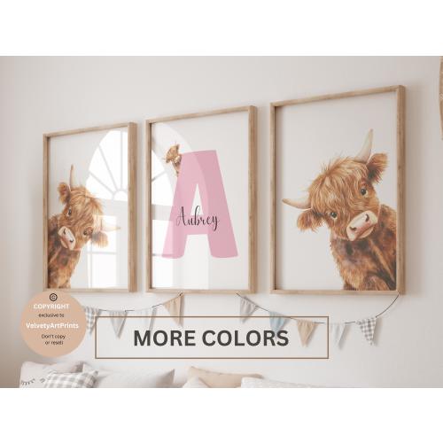 Highland  cow wall art print, cow nursery decor, baby highland cow nursery art, watercolor cow art, farm animal wall decor, nursery wall art