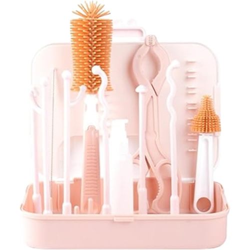 Portable Travel Bottle Cleaner Kit, 6in-1 Baby Bottles Cleaning Kit with Bottles Brush, Straw Brush, Nipple Brushs, Bottle Drying Rack for Home, Outing