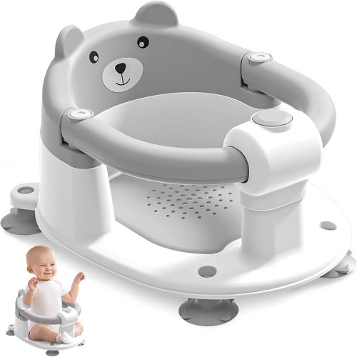 Baby Bath Seat for Babies 6 Months & up, Non-Slip Toddler Bath Seats for Babies Sitting Up, Safe Infant & Newborn Bathtub Chair with 4 Suction Cups & Soft Cushion for Shower,Gray