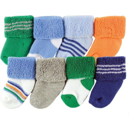 Luvable Friends baby boys Newborn and Terry Socks, Blue Orange, 0-6 Months US