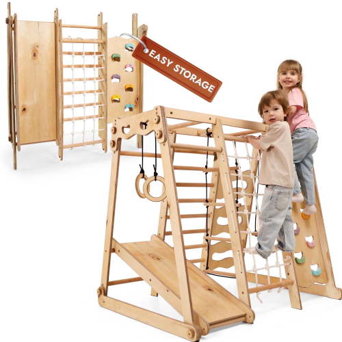 Goodevas, Wooden 9-in-1 Climbing Frame, Toddler Play Gym for Ages 1-3
