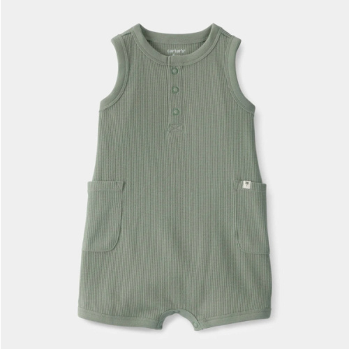 Baby Boy Waffle-Knit Sleeveless Romper - Green | Carter's