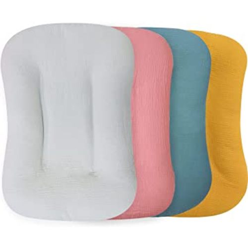 Muslin Baby Lounger Cover 4 Pcs, Soft Cotton Slipcover for Infant Padded Lounger Comfortable Lounger Pillow Case Newborn Floor Seat Cover for Babies Boys Girls (Pink & Gray & Blue & Ginger)