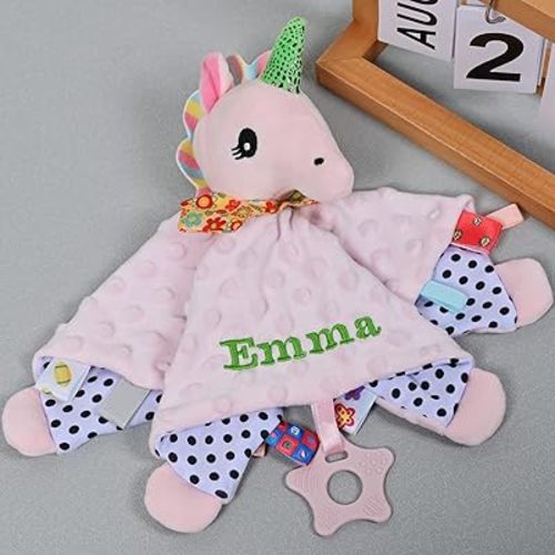 Cotton Blend Security Blanket, Pink Unicorn, Medium, for Babies - Personalized Gifts for Infantss, Newborn Girl Toys, Infant Presents for Christmas