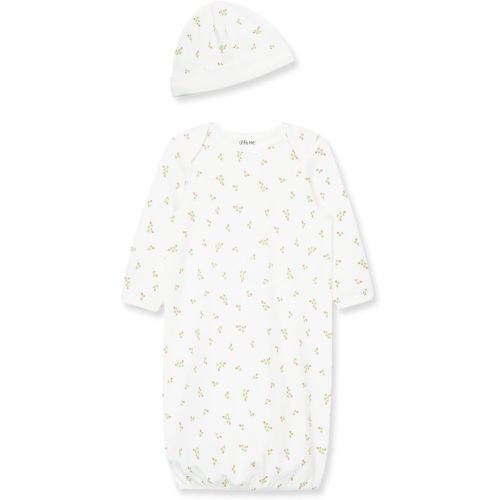 Little Me Clothes for Baby Girls' 2-Piece Nightgown and Cap Set 100% Cotton with Elastic Bottom, Baby Essentials, 0-3 Months