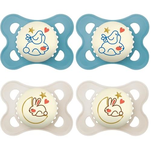 MAM Original Night Pacifiers, Binky Pacifier for 0-6 Months, BPA-Free Silicone, Glows in The Dark, Best for Newborn Babies, Developed with Medical Experts, 2 Count Binkies, with Sterilizer Case